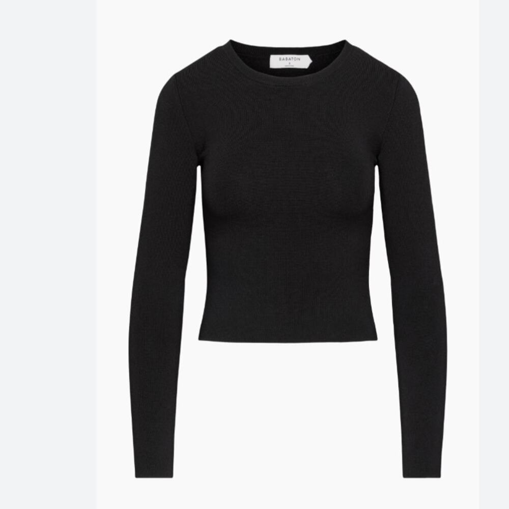 Babaton Waldorf Sculpt Knit Black Long-Sleeve Crewneck Top Shirt NWT Size Small - Picture 5 of 16